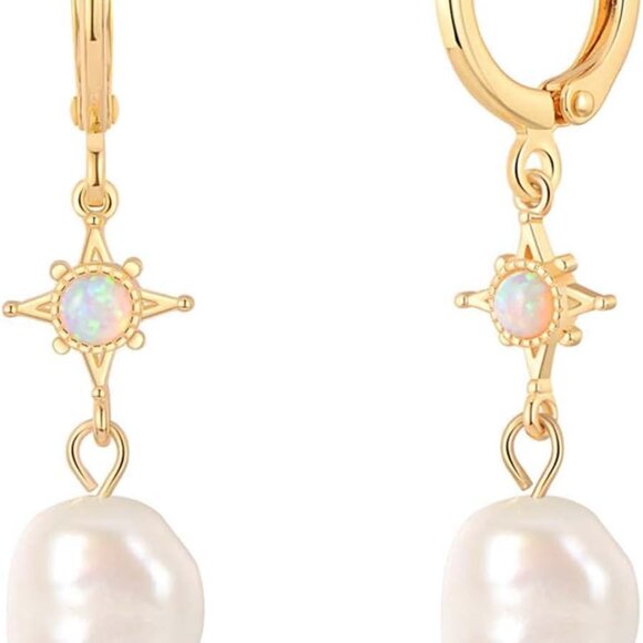 Pearl Drop Earrings Women Dangle Hoop Bridal Jewelry Lightweight Gold-Plated - Picture 1 of 6